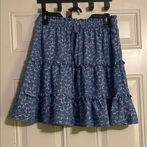 Floral Blue Tiered Skirt